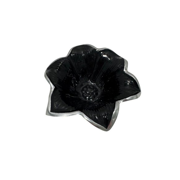 NEW Julia Knight Flowers Lily 5" Black Caviar Bowls Enamel Aluminum Signed - Picture 3 of 9